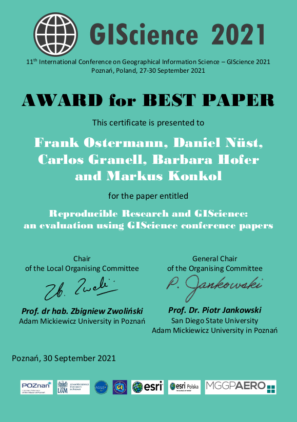 Award for Best Paper, GIScience 2021
